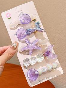 5pcs Pearl Star Shell Fishtail Hair Clips Hair Accessories,Claw Clips - Purple - View 2