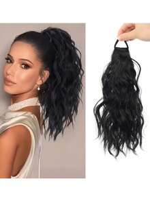 Ekor Kuda Sintetis Bergelombang Air, Wig Ekor Kuda Elastis, Sanggul Rendah Kepang Keriting Bergelombang Besar, Ekor Kuda Jepit Alami yang Mengembang, Ikat Rambut Ekor Kuda, Karet Rambut, Ikat Rambut Tali - MultiWarna - View 12