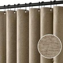 1pc Thickened Shower Curtain, Khaki Linen Texture Shower Curtain With Metal Hooks - Thickened Quick-Dry Fabric, Suitable For Bathroom Privacy And Decoration - Khaki - View 2