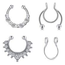 4 Buah/Set Cincin Septum Palsu Gaya Punk, Bentuk Lingkaran, Terbuat dari Baja Tahan Karat, Tanpa Tindik, Perhiasan Septum CZ, Cincin Hidung Palsu, Cincin Septum Jepit, Tindik Septum Palsu, Perhiasan Tubuh untuk Wanita dan Pria, Pemakaian Sehari-hari, Hadiah Halloween - Gaya A - View 7