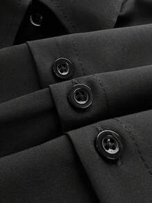 Men's Formal Solid Color Long Sleeve Single-Breasted Dress Shirt For Work - Black - View 5
