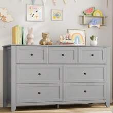 Dresser With 7 Deep Drawers For Bedroom, Modern Simplist Wood Storage Chest With Gold Handles, Oversize Organizer For Closet, Hallway, Living Room, Entryway - 灰色 - 查看 1