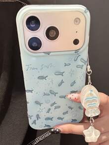 時尚藍色小魚吊飾手機殼，適用於 iPhone 17ProMax 17Pro 17 16 15 14 13 12 Pro Max 11 雷射防震背蓋 - 小魚群 - 查看 4