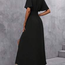 xuehuamaoyi02  Vestido largo con aberturas en los laterales y mangas de estilo mariposa para mujeres - Marrón Mocha - Ver 3