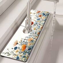 1 pieza Protector de salpicaduras de goma con diseño floral para grifo, alfombrilla antisalpicaduras para grifo de baño, protector de lodo, almohadilla de grifo a prueba de humedad y antideslizante, accesorio para encimera de cocina. Protege tu encimera de cocina. - Multicolor - Ver 3