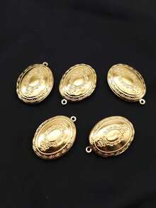 5pcs Fashion Stainless Steel Oval Embossed Pattern Locket Pendant, Photo Locket Small Box With Flip Cover, DIY Unique Ideal Gift For Friends Birthday, Family, Mom/Grandma/Wife Anniversary Gift, Autumn Fashion, Casual, Vintage, Personalized, Daily Wear, Prom, Mother's Day, Valentine's Day, Graduation, Wedding - Multicolor - View 1