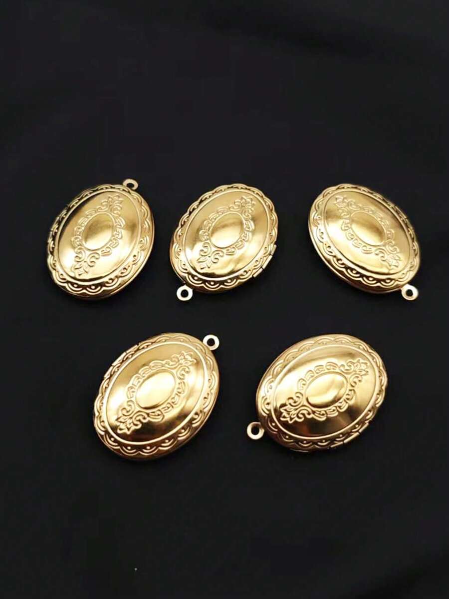 5pcs Fashion Stainless Steel Oval Embossed Pattern Locket Pendant, Photo Locket Small Box With Flip Cover, DIY Unique Ideal Gift For Friends Birthday, Family, Mom/Grandma/Wife Anniversary Gift, Autumn Fashion, Casual, Vintage, Personalized, Daily Wear, Prom, Mother's Day, Valentine's Day, Graduation, Wedding - Multicolor - View 1