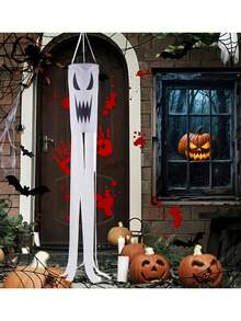 2pcs Halloween Windsock, Scary Wind Vane, Ghost White Cloth Decoration, Evil Face Design, Suitable For Halloween Yard Decoration And Holiday Celebration, Haunted House, Outdoor Garden Yard Atmosphere Arrangement Decoration, Theme Party, Halloween Party Decoration - Multiple Styles - View 8