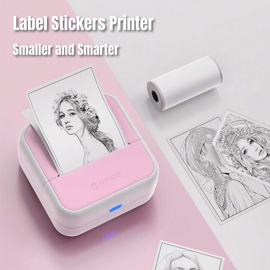 ORICO - Printer Mini Portabel, Printer Label Termal Mini, Printer Termal Portabel, Dilengkapi Kertas Cetak Termal, Mendukung Pencetakan Foto dan Label, Printer Bluetooth Tanpa Tinta, Cocok untuk Mencetak Gambar, Foto, Buku Harian, Sangat Cocok untuk Perlengkapan Sekolah DIY