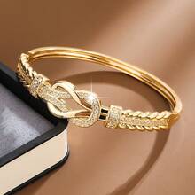 1pc Line Wrapped Knot Design Cubic Zirconia Inlaid Women Bracelet, Casual Gift - Multicolor - View 6
