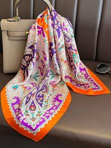 1PC Imitation Silk Paisley Print 70cm Small Square Scarf New Bandana Women's Versatile Multi-Functional Belt Bag Accessory Streamer Headscarf Headwear Scarf Fashion Silk Scarf - Orange - View 2