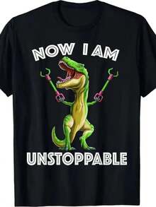 Camiseta negra para hombre con un diseño inspirador del Tiranosaurio Rex, perfecta para salidas informales, actividades en el gimnasio y aventuras al aire libre. Esta camiseta de manga corta y cuello redondo de corte regular adecuada para todas las estaciones y está disponible en tallas grandes. - Negro - Ver 1