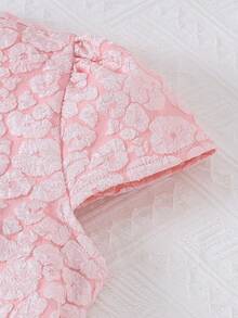 Robe en maille jacquard verte nuageuse pour filles, convient pour les vacances, les fêtes, les mariages - Rose bonbon - Voir 5