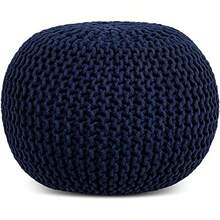 FRELISH DECOR - Puf redondo otomano de algodón tejido a mano reposapiés puf de punto puf de piso para dormitorio sala de estar asiento decorativo 20 x 20 x 14 pulgadas - Azul marino - Ver 2