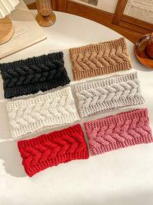 2pcs Women's Cable Knit Ear Warmer Headbands, Fashionable Minimalist Cable Knit Woolen Yarn Hairband Ear Protector Elastic Handmade Hair Accessory Warm Autumn Winter Headband - Multicolor - View 1