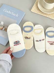 5 Pairs Women's Multi-Pattern Cute Animal Boat Socks, Low-Cut Invisible Non-Slip Cotton Socks, Breathable Sweat-Absorbing All-Season Versatile Student Commuter Short Socks, Suitable For Casual Sports - Multicolor - View 9