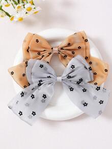 7pcs Girls Multi-Color Printed Bow Hair Clips Hair Accessories Headwear Top Clips Back Head Clips Side Clips Alligator Hair Clips For Daily Use - Multicolor - View 6