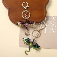 1 pieza Encantos de bolso góticos, llaveros de dragón de esmalte y strass con cierre de mosquetón, accesorio decorativo de metal multicolor de dragón, regalo para amantes de los juegos - Multicolor - Ver 5