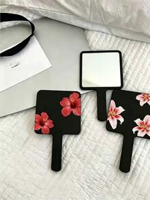 1pc Summer Floral Print Square Makeup Mirror, Travel Portable Handheld Mirror, Birthday Gift For Family And Female Friends - Multicolor - View 12