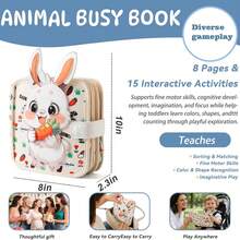 Livre d'images en feutre silencieux pour bébés - Livre d'images interactif en feutre durable avec motifs d'abeille et de divers animaux, jouet d'apprentissage pour promouvoir les compétences motrices, le développement tactile et visuel, les capacités cognitives et pratiques, design coloré et illustrations mignonnes, cadeau d'anniversaire ou de Noël idéal pour les bébés - Multicolore - Voir 9
