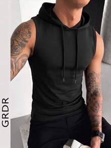 GRDR Men's Solid Color Drawstring Hooded Casual Versatile Vest - Black - View 6