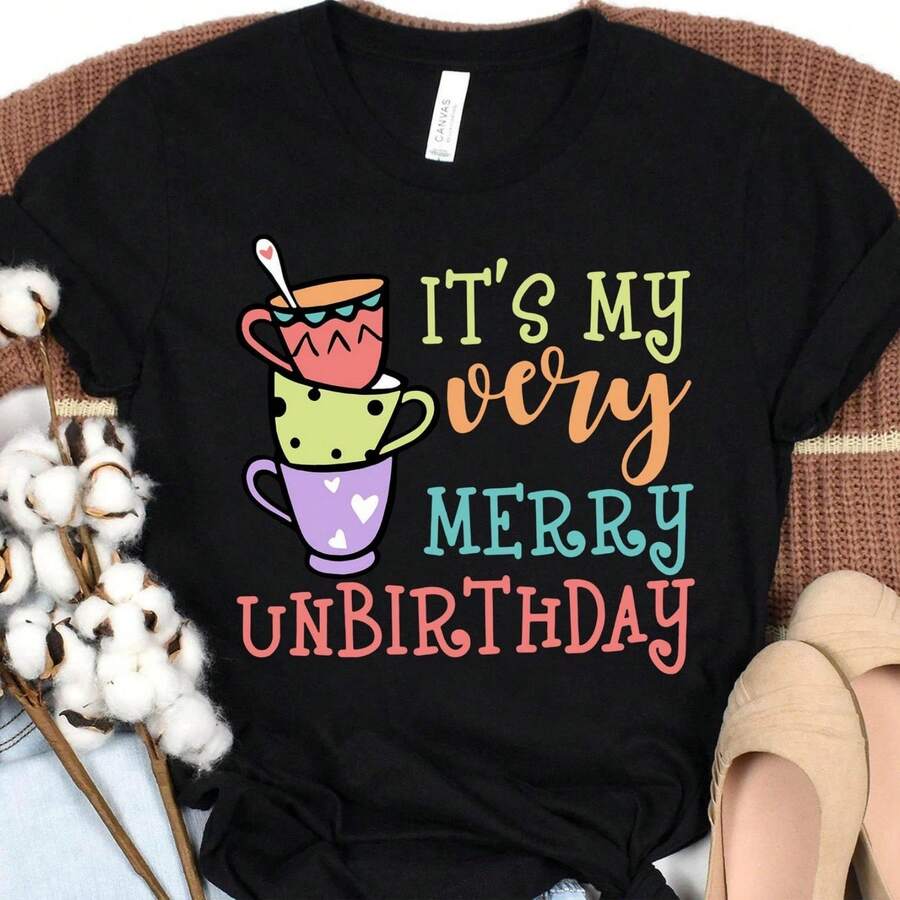 It's My Very Merry Unbirthday T-, Alice in Wonderland , Alice Birthday TBirthday , land Family Matching . - Negro - Ver 1