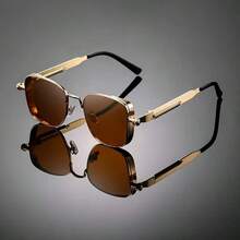 Retro Steampunk Style Men's Metal Square Fashion Glasses, Stylish And Exquisite, Lightweight And Portable, Perfectly Showcasing A Unique Style. Whether For Holidays Or Special Occasions, They Are An Excellent Choice. - Black - View 14