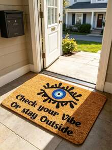 1pc Evil Eye Print Funny Letter Slogan Doormat, Bohemian Hippie Style Flannel Rectangular Floor Mat, With "Keep Your Aura In Check, Otherwise Stop At The Door" Text Design, Non-Slip Dust-Absorbing Washable Entryway Mat, All-Season Decorative Carpet, Suitable For Front Porch, Entryway, Garden, Balcony. Carpet, Rug, Carpet Living Room, Kitchen Mat, Carpet For Bedroom, Bathroom Mat, سجاده, سجاد, Rug Bedroom, Room Decor, سجادة - 1PC - View 4