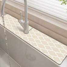 1 buah Keset Penyerap Keran Wastafel Berbentuk Kisi Berlian Warna Beige, Keset Pengeringan, untuk Dapur, Wastafel Kamar Mandi, Meja Dapur, Keset Pengeringan, Wastafel Tanah Diatom, dan Keset Cepat Kering yang Dapat Dipotong. - MultiWarna - View 5