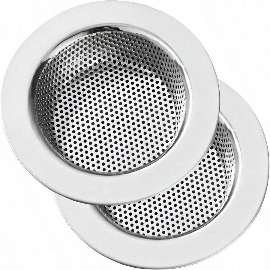 2pcs Rust-Proof Stainless Steel Kitchen Sink Strainer, Large Wide Rim Drain Filter, Anti-Clog Micro-Perforated Mesh Food Waste Catcher & Stopper, Durable Metal Basket For Vegetable Washing, Easy Clean & Universal Fit Standard Sinks, Long-Lasting Kitchen Accessory - View 1