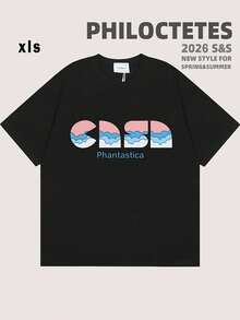 Philoctetes S&S New Style Spring Summer Short Sleeve T-Shirt - Black Crew Neck Tee With Pink And Blue Wave Arch Graphic Design,... - Black - View 1