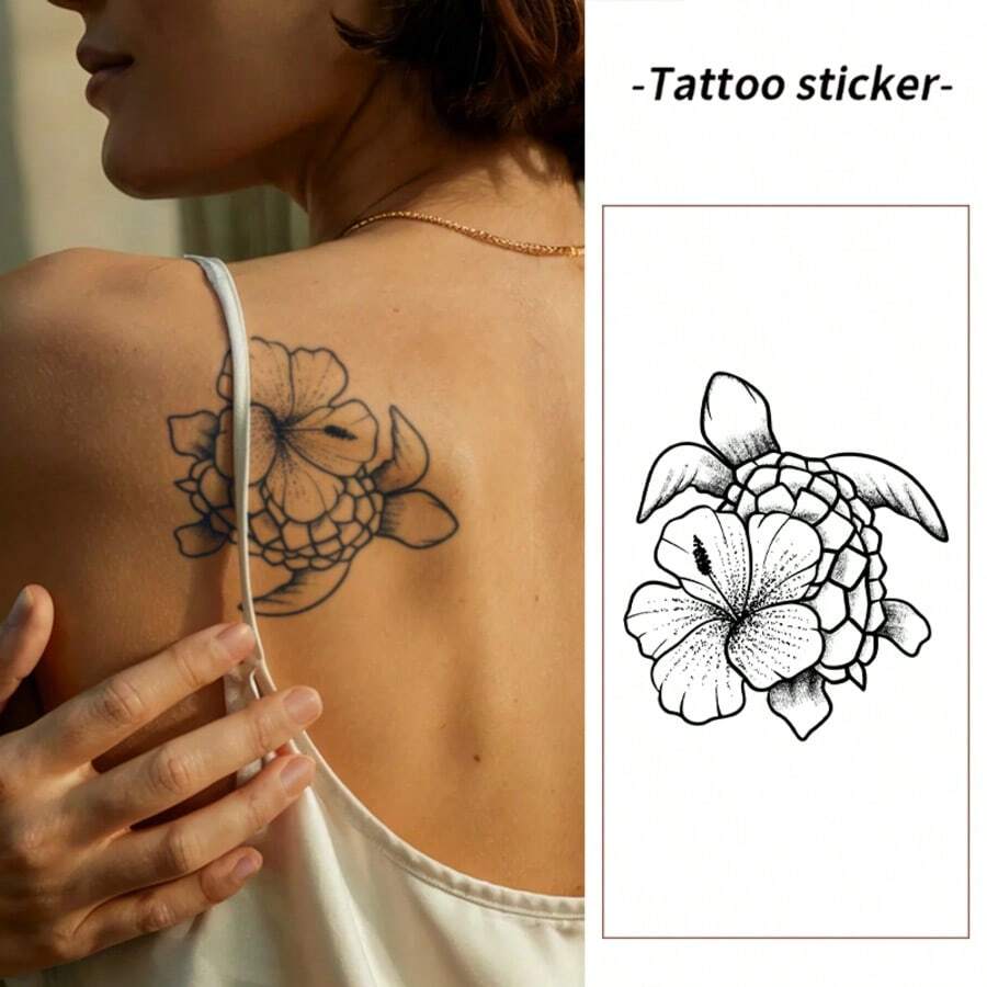 1pc Waterproof Anti-Rub PVC Realistic Sea Turtle Tattoo Sticker, Suitable For Daily Wear - Grey - View 1