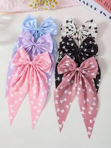 6pcs Girls Colorful Bowknot Print Hair Clips, Hair Accessories, Head Clips, Back Of Head Clips, Non-Damaging Hair Side Clips, Alligator Hair Clips, For Daily Use - Multicolor - View 5