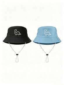 1pc/2pcs Kids Dinosaur Pattern Bucket Hat, Solid Color Sun Protection Hat, Suitable For Outdoor Sun Protection And Daily Casual Wear - Multicolor - View 10