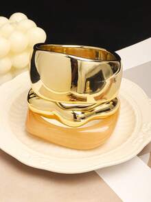Set Of 3 Unique Bracelets For Women, Elegant, Luxurious, Modern, Wide, Gradient Resin, Color May Vary, Lot - 多色 5 - 查看 4