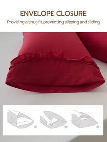 1pc 100% Polyester Solid Color Lace Long Pillowcase, Lightweight And Elegant, Cloud-Like Soft Touch, Suitable For Bedding And Sofa Decoration (Pillow Insert Not Included) - Red - View 9
