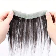 Men'S Hairline Vee Frontal Hairpiece, Black Straight Hair Topper, Human Hair Extensions For Forehead Loss, Business Style Toupee, 2.5cm Width By 16cm Length, For Caucasian Faces - Natural Black - View 4