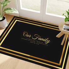 1pc Black & Gold Our Family Pattern Printed Kitchen Mat, Non-Slip Floor Mat, Holiday Party Decor Mat, Rug, Oil-Resistant Foot Mat, Quick-Dry Carpet, Suitable For Kitchen, Hallway, Bathroom, Laundry Room, Home Decor - Multicolor - View 3