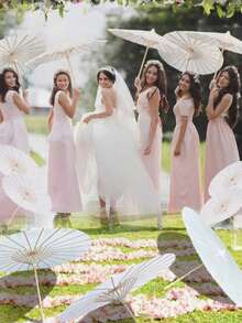 8 Sets, 6 Sets And 1 Set Wedding Umbrellas, Handmade Painted Umbrellas, White Parasols And Vintage Chinese Round Oil Paper Umbrellas. These Are Perfect For Use As Photo Props, Cosplay, Craft Decoration, Wedding Arch Decoration And Bridal Party Decoration. Each Set Size Is 84 Cm X 60 Cm. - White - View 1