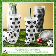 KAFUFU 24 Pack Plastic Soccer Cups Bulk Reusable Tumbler With Lid And Straw Sports Gifts For Football Fan Men Women Soccer Team Gifts Party Favors Sports Themed Party Decoration (24 Oz) - 24 Pack - View 6