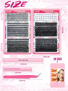 Miss Diamond 688 Pcs 4 Styles Mixed D Curl Cluster Eyelash Large Capacity Mix Bottom Eyelash + Spiky Eyelash + 40D/60D/80D/100D Fluffy Individual Eyelash DIY Eyelash At Home Thick Cluster Eyelash Natural Wispy Lashes Extension With Makeup Tools - Multicolor - View 2