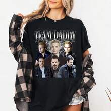 Camiseta de moda callejera vintage Y2K 2026, regalo del Día del Padre Team Daddy Twilight, camiseta de la saga de películas vintage, diseño de 12 estilos - negro - Ver 4