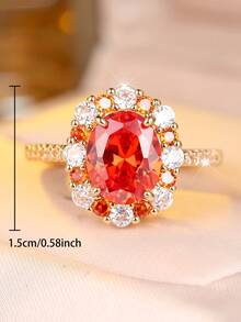 Vanel 1pc Luxurious 4-Prong Inlaid Super Shiny Round Pink Cubic Zirconia Decorative Ring, Suitable For Women's Daily Wear, Party & Date - Perfect Date Gift - Silver-red. - View 6