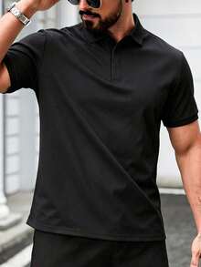 男士素色短袖休閒通勤 Polo 衫 男士針織翻領短袖 T-shirt 復古運動風 - 彩色 - 查看 3