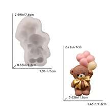 1pc Silicone Mold, Bear Holding Balloon Pattern, Birthday Decoration Accessory Mold, DIY Handmade Candle Mold, Resin Casting Mold - White - View 2
