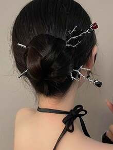 1pc Women's New Chinese Style Gothic Metal Rose Hair Stick - Multicolor - View 1
