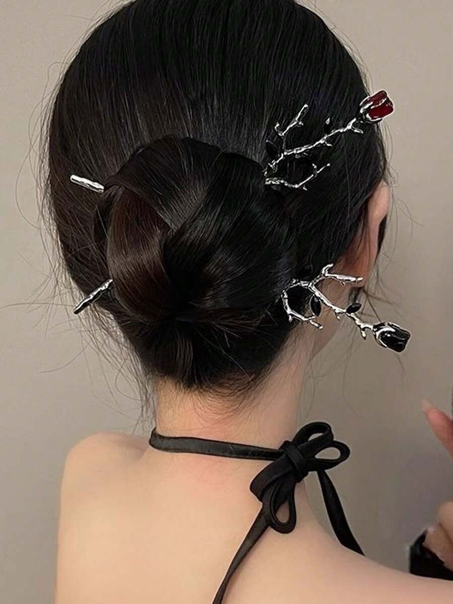 1pc Women's New Chinese Style Gothic Metal Rose Hair Stick - Multicolor - View 1