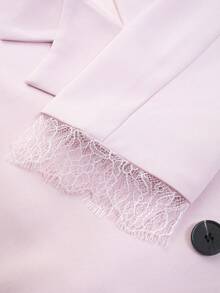 Lace Patchwork Loose Short Blazer Pink - Pink - View 5