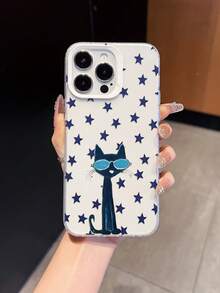 1pc Ins Style Black Cat With Fashion Glasses & Stars Transparent Shockproof Phone Case, Full Coverage Soft Shell, Niche Quirky Cool Protective Cover, Perfect Gift Choice, Compatible With Apple IPhone17/17Pro/17ProMax/16/11/16Plus/16ProMax/16e/15ProMax/13/14/12/14ProMax/12ProMax/13ProMax/12Pro/13Pro/14Pro - White Frames, Translucent White - View 1