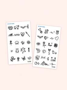 STARTTOOS 2PCS Mini Personalized Small Pattern Y2K Finger Tattoo Stickers, DIY Finger, Behind Ear, Shoulder, Neck, Collarbone Carnival Party Holiday Gift Body Skin Waterproof Realistic Tattoo Stickers - Black - View 7